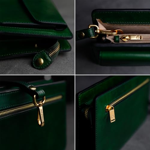 Image of Time Resistance Leather Clutch for Men Organizer Wrist Bag Briefcase Handmade in Italy Gift Box Included