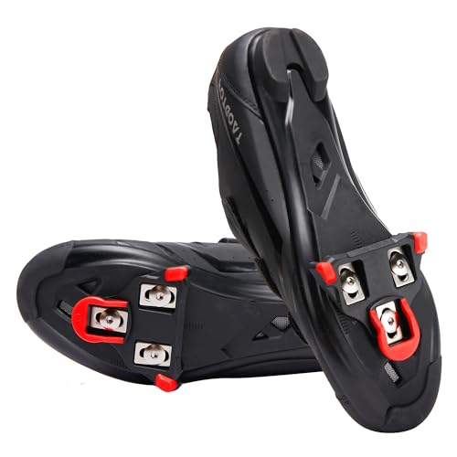 Bike Cleats Compatible with Shimano SPD-SL Locking Cycling Pedals Indoor Cycling & Road Bike Cleat for Shimano SH10 System Shoes (0 Degree Float) Black Red