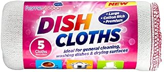 Homeshopa Large Dish Cleaning Cloth, 100% Cotton Super Absorbent White Kitchen Washing Up Dishcloth, Extra Soft & Thick Reusable Tea Towels Washcloths, 35 X 35cm, Pack of 5
