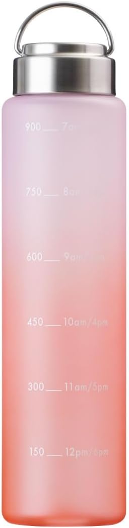 Atlas AJB-1000SB Lightweight Water Bottle with Handle, 33.8 fl oz (1,000 ml), Direct Drink, Notes, Time Markers, Easy Clean, Wide Mouth, Large Capacity, Sports Bottle, BPA Free, Strawberry Gradient
