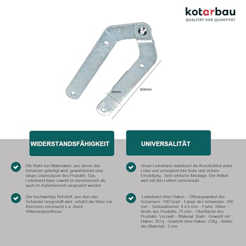 KOTARBAU® 2er Set Leiterband ohne Haken Leiterscharnier Verzinkt Scharnier Stehleiterband Silber Leiter Band Öffnung 180 Grad Klappleiterband Top-Qualität