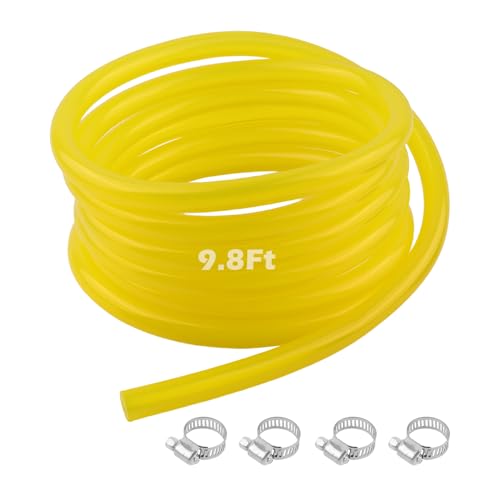 9.8Ft Rubber Car Small Engine Fuel Line Hose OD 12mm/ID 8mm with 4PCS Clamps,Flexible Cars Gas Line Hose for Oil Transportation,Translucent Motorcycle Fuel Lines Car Accessories