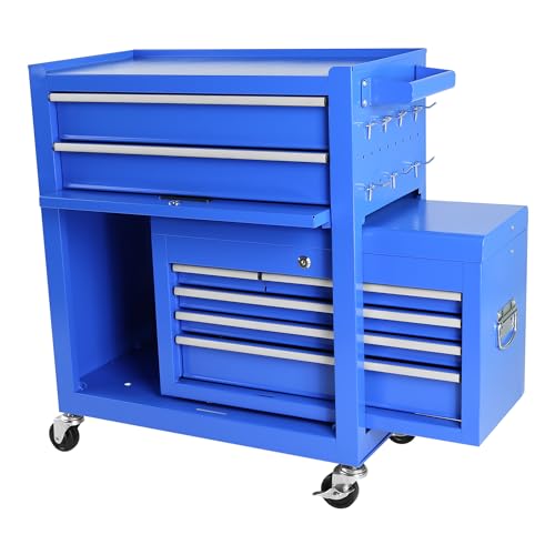 Image of BouPower Tool Chest with 8 Drawers, Rolling Tool Cabinet with Wheels, Mobile Steel Tool Storage Organizer with Detachable Top Tool Box, for Warehouse&Workshop