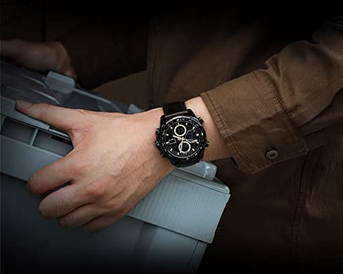 NAVIFORCE Men's Military Digital Watches Analog Quartz Waterproof Watch Sport Multifunctional Leather Wristwatch