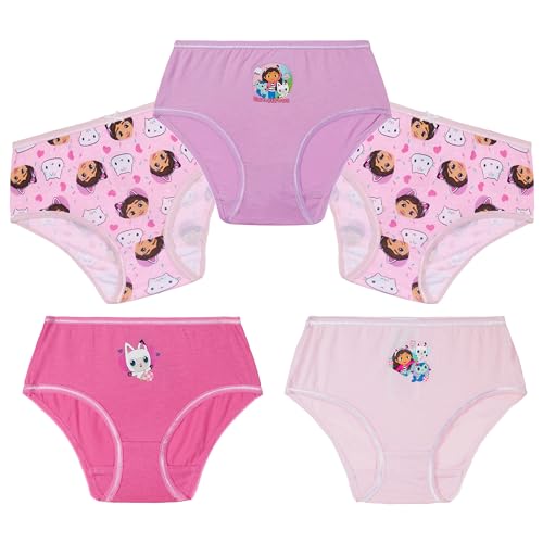 Gabby's Dollhouse Girls Knickers, Comfy Breathable 100% Cotton Underwear for Kids - Pack of 5 (Purple/Pink, 3-4 Years)