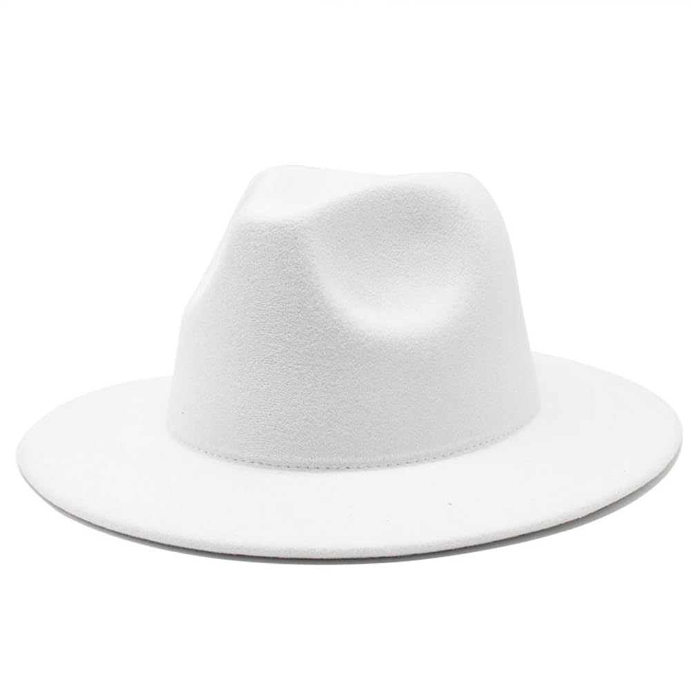 Happyupcity Sombrero Fedora de fieltro de ala ancha grande para mujeres y hombres, ajustable, clásico, sombrero de Panamá, sombrero Trilby, blanco, Talla única
