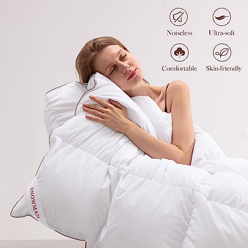 SNOWMAN Premium Down Comforter Palatial King Size, Luxurious All Season Duvet Insert with Cotton Blended Fabric, 53oz Fill Weight 3D Baffle Box Design Hotel Bedding Comforter (White,120"x98")
