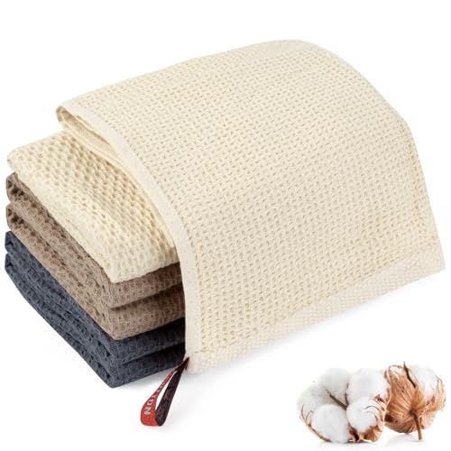 Neerow Geschirrtücher Baumwolle 6er Spültücher Baumwolle mit Aufhängeschlaufe Dicke Spüllappen Baumwolles für Haushalt Küche Geschirr Beige Grau Braun (34 × 34 cm)