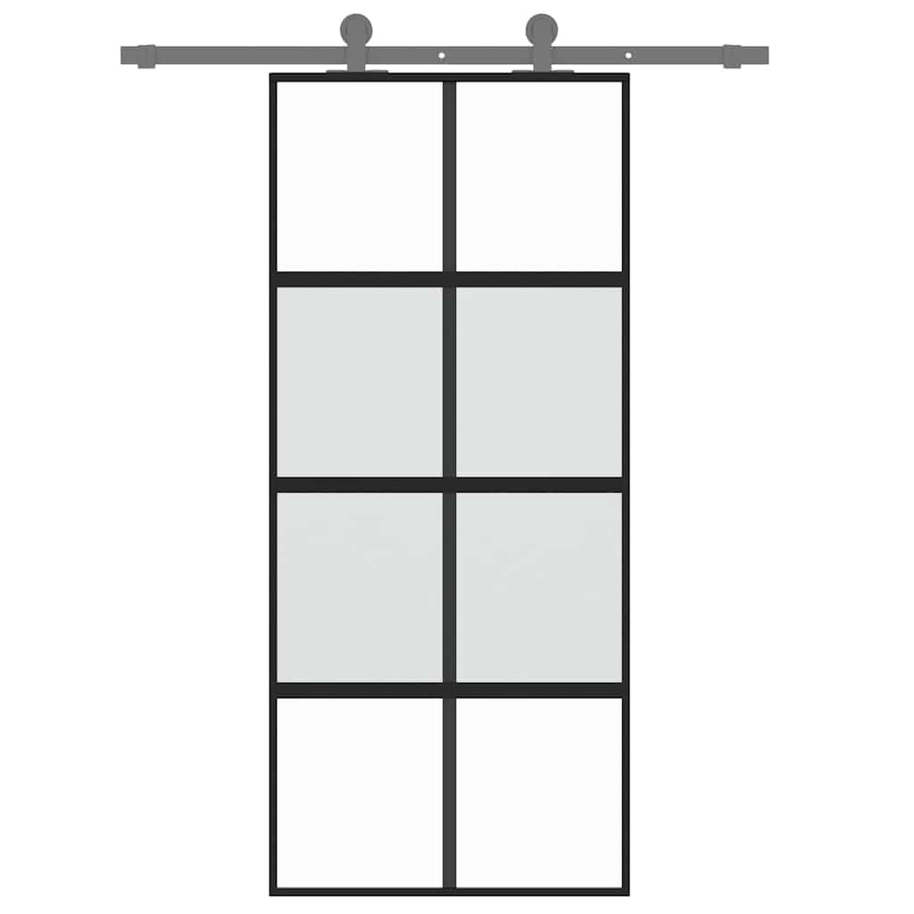 Drzwi przesuwne ze szkła hartowanego i aluminium, czarne, 90 x 205 cm, matowa przezroczysta powierzchnia szklana, do drzwi przesuwnych, zestaw okuć, ciche zamykanie, nowoczesna separacja