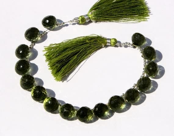 Quartz améthyste verte en briolettes oignons facettées de 11mm sur fil 7"