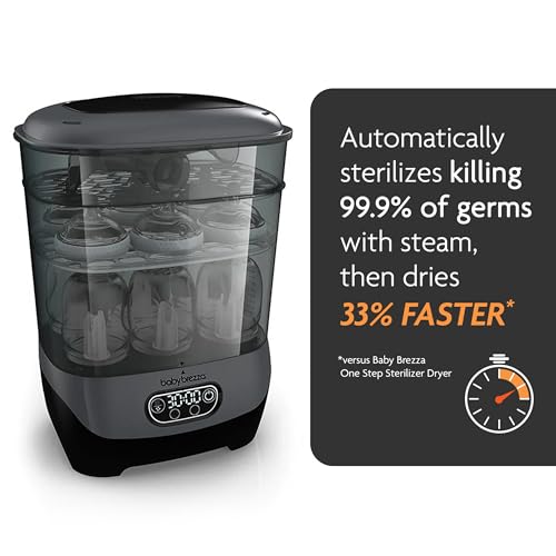 Baby Brezza Bottle Sterilizer and Dryer Advanced – 33% Faster - Largest Capacity Steam Sanitizer - Universal Sterilization Machine for All Bottles + Pump Parts - HEPA Air Filter, Charcoal