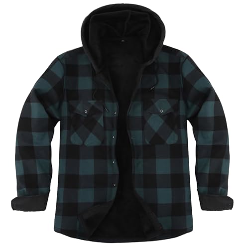 Generisch Camisa de franela a cuadros de invierno para hombre, tela extra gruesa, duradera, cómoda, suave, corte holgado, moderno, moda casual, verde, S
