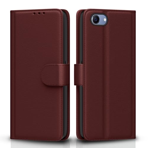 Image of Pikkme Realme 1 Flip Case Leather Finish | Inside TPU with Card Pockets | Wallet Stand and Shock Proof | Magnetic Closing | Complete Protection Flip Cover for Realme 1 (Brown)