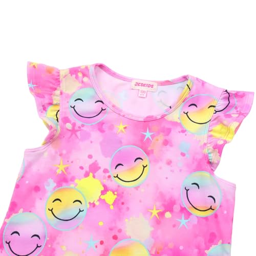 Image of JESKIDS Girls Short Sleeve Shirts Ruffle Tie Front Unicorn /Tie Dye Print Summer Tee Tank Tops 3-11 Years