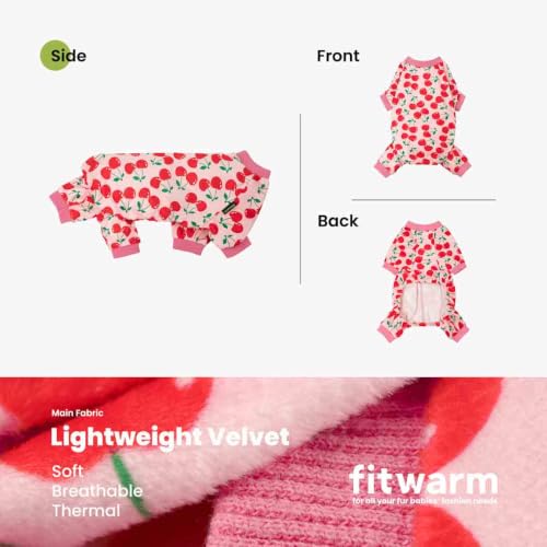 Image of Fitwarm Cute Cherry Dog Pajamas, Warm Dog Onesie with Feet, Dog Clothes for Small Dogs Girl, Fleece Pet Outfit, Pink, Red, XXL