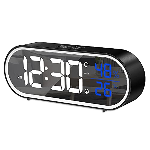 Despertadores Inteligentes BOKQTTN Reloj Despertador Digital, Despertador Inteligente con Pantalla LED de Temperatura y Humedad, Alarma de Espejo...