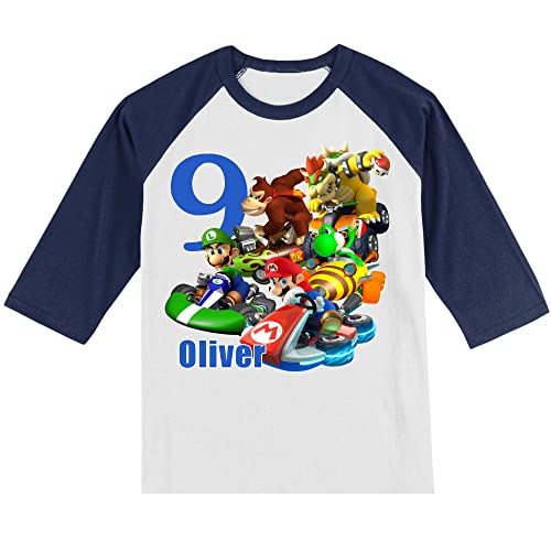 Personalized Mario Kong Birthday Shirt | Handmade Decorated Shirt | Personalized with Name and Age | Unisex 3/4 Sleeve Raglan T-Shirt | #1098
