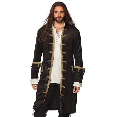 Boland 74178 Veste de pirate pour homme, noir/or, manteau pour homme, pirate, costume de carnaval, fête à thème