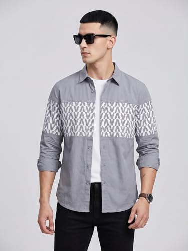 Image of Afflatus Men's Casual Shirt with Geometric Print | Premium Cotton Full Sleeve Shirt for Men | Stylish Regular Fit Fashion Trend | Casual, Party & Smart Casual Wear