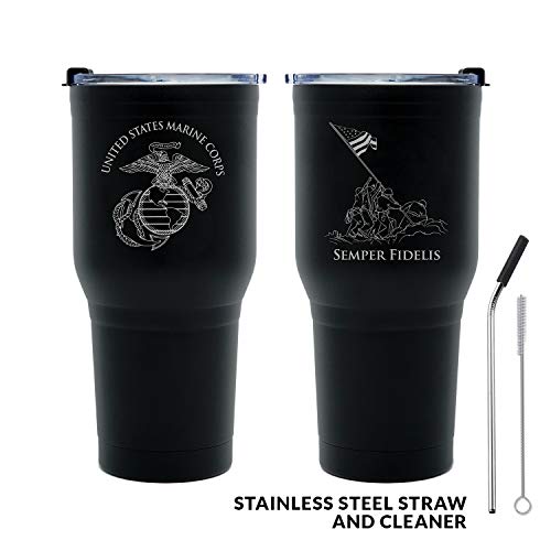 30 oz USMC Black Double Wall Vacuum Insulated Stainless Steel Marine Corps Tumbler