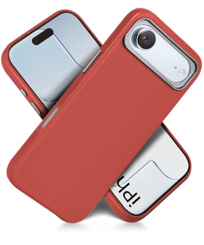 Image of WOW IMAGINE Back Cover for iPhone Air 17 2025 | Shockproof Tough Leather Texture Hard Mobile Case | Ultra Slim Non-Slip Grip | Inner Velvet Fabric | Metal Camera Ring - Crimson Red