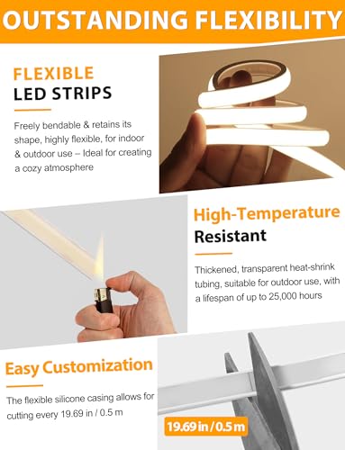 Image of Lamomo COB LED Strip Lights 65.6Ft, Natural White Outdoor Waterproof Rope