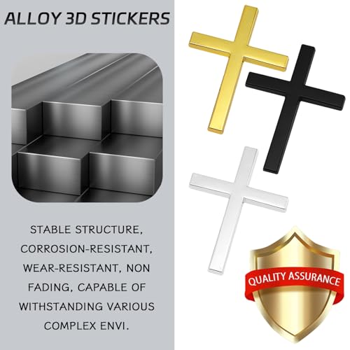 Image of 2 PCS Cross Metal Car Sticker, 3D Car Stickers and Decals for Christian /Jesus Self Adhesive Scratch Metal Cross Emblem,Suitable for Cars Body Fender Tail (Black)