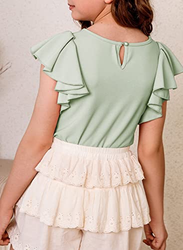 Image of blibean Girls Ruffle Short Sleeve Shirts Summer Tops Size 4-15Y