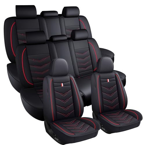 Image of Car Seat Covers 7 Seats for Mitsubishi Outlander 2003-2026, Waterproof Durable Leather Vehicle Cushion Covers, Breathable Full Coverage Seat Protector(Standard,Black Red)