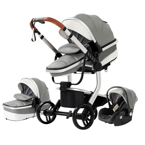 NADDLILY PU-Leder Kinderwagen 3 in 1, umkehrbarer Zweirichtiger Schub,...