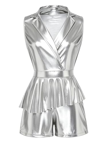 Mono de fiesta plateado con peplum para brillar en discotecas y cocteles nocturnos