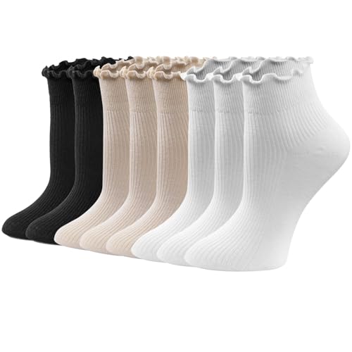 Image of 8 Pairs Cute Ruffle Frilly Ankle Socks Women, Lace Lettuce Socks