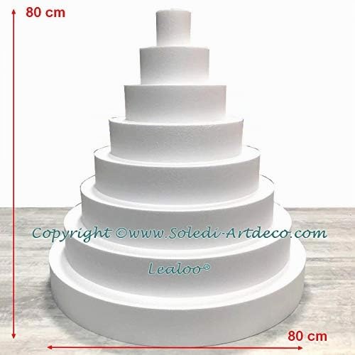 Lealoo Pièce montée Wedding Cake Polystyrène, Présentoir Styro Base diam. 80cm, 8 étages, Haut. Totale 80 cm