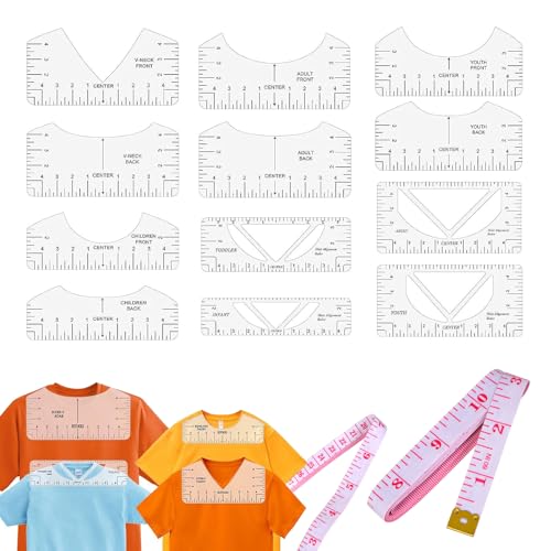 TenaLucy 12 Pièces Guide de Règle de T-Shirt,Règle T-Shirt Outil D'Alignement Outils D'Alignement de T-Shirt Regle Couture avec 1 Ruban À Mesurer Souple de...