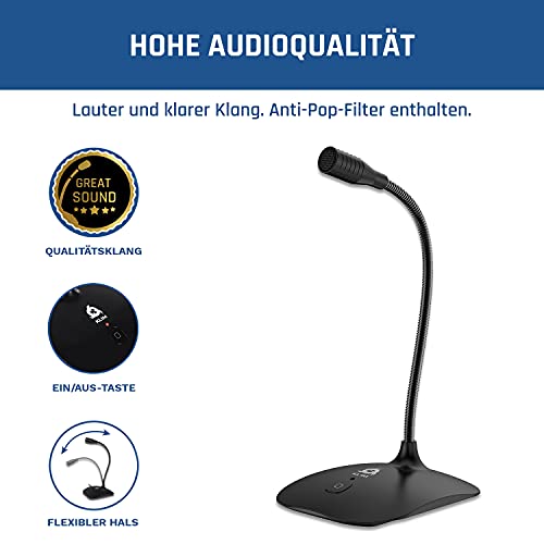 KLIM Talk USB - Standmikrofon PC und Mac - Kompatibel mit jedem Computer - Professionelles USB Mikrofon- High Definition Audio Microphone - Schwarz