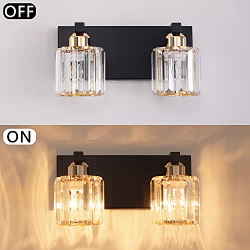 Heircido Crystal Wall Sconces, Modern Metal Bathroom Vanity Lights, Crystal Bathroom Vanity Lighting Fixture Over Mirror Bathroom Wall Light Fixtures 2 Lights #TOP1