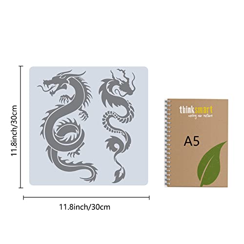 GORGECRAFT Dragons Stencils Templates 30x30cm Double Dragons Pattern Large Reusable Plastic Square Stencils Sign for Painting on Wood Wall Scrapbook Card Floor Drawing DIY Decor Crafts - Image 2