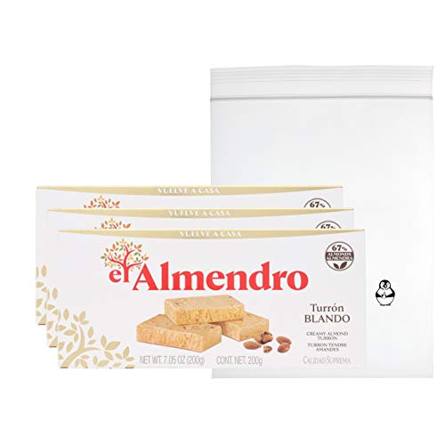 El Almendro Soft Turron Bundle - Creamy Almond Turron Gluten Free Turron Blando con Almendras Turron Tendre Amandes Calidad Suprema W/Premium Penguin Quick Storage Pouch (3 Pack Soft Turron)