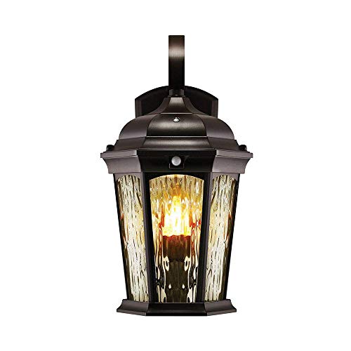 Euri Lighting EFL-130W-MD Flickering Flame Lantern, Water Glass, with Integrated Security Light (3000K)