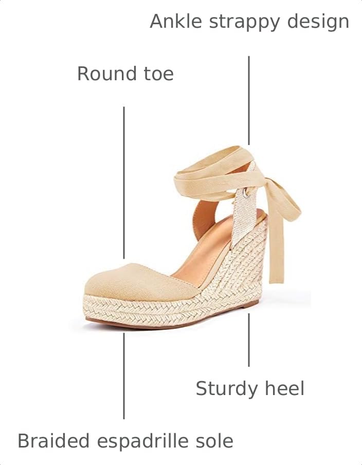 Image of FISACE Womens Summer Espadrille Heel Platform Wedge Sandals Ankle Buckle Strap Closed Toe Shoes