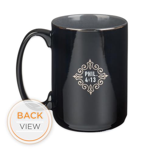 Christian Art Gifts Large Ceramic Bible Verse Coffee & Tea Mug for Men: I Can Do All Things - Phil. 4:13 Inspirational Scripture, Non-toxic & Lead-free Novelty Drinkware, Black/Gray/Silver, 14 oz.