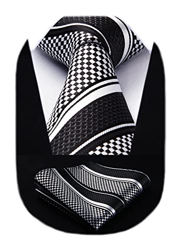 Image of HISDERN Stripe Tie Mens Ties with Pocket Square Set Classic 3.4'' Silk Formal Necktie Handkerchief for Business Wedding
