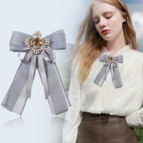 Image of Retro Chic Ribbon Bow Tie Brooch Pins for Women Girls Uniform Pre-Tied Bowknot Corsage Party Ceremony Accessories