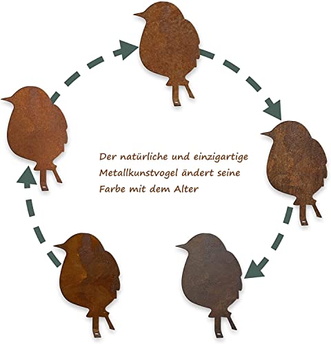 Voarge Rostiges Vögel Deko Rost, Edelrost Metall Vogel Stecker Gartendeko Rostoptik mit Schraubgewinde,für Holz Zaunfiguren Gartendeko (Rostiger Vogel(4))
