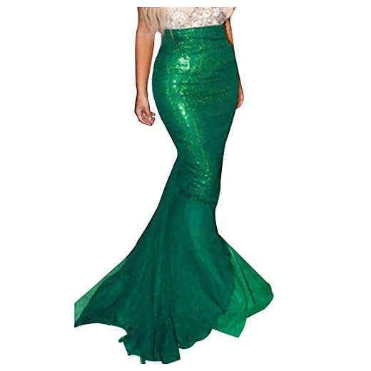 FeMereina Disfraz de Sirena Sexy para Mujer Cosplay de Halloween Lentejuelas Elegantes Vestido de Cola Larga con Panel de Malla Asimétrica para Fiesta de Disfraces (S, Verde-2)