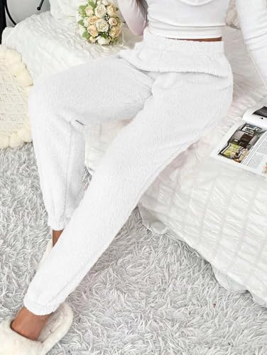 Image of KOTTY Women's Plush Coral Fabric Tapered Fit Pant - Warm Winter Wear with Soft Fuzzy Texture