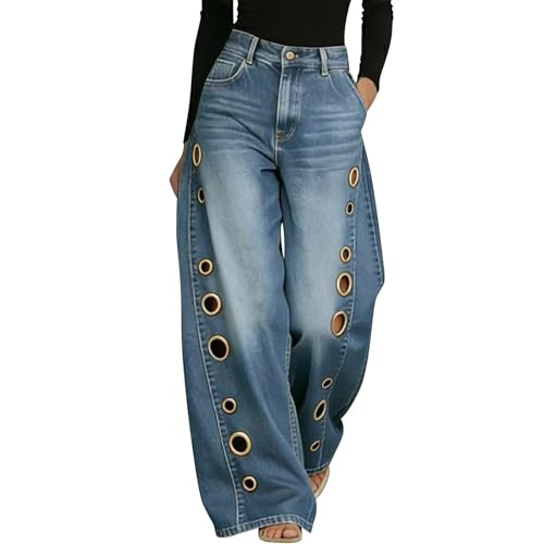Jean large pour femme taille haute coupe droite vintage punk Y2k