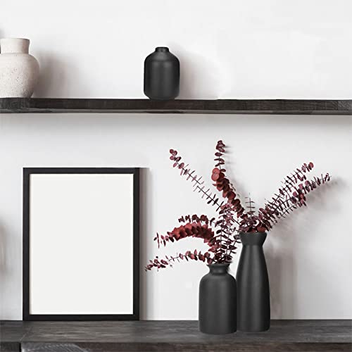 Black Ceramic Vase Set Of 3, Neutral Boho Minimalist Vases For Pampas Grass & Dried Flowers, Artistic Flavor Decorative Vases For Shelf Table Bookshelf Mantel Entryway Room Home Modern Rustic Decor #TOP4
