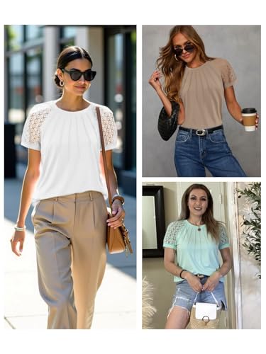ATHMILE Womens Blouses Business Date Outfits Spring Summer Fall Work Tops Fashion Lace Short Sleeve Casual Shirts 20254