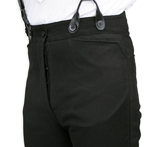 Historical Emporium Men's High Waist 100% Brushed Cotton Trousers, Victorian Western Pants with Suspender Buttons3